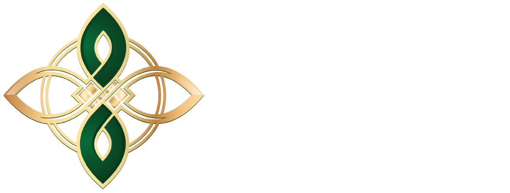 D&E Decor logo featuring a Celtic-inspired design with green and gold accents, accompanied by the tagline "Luxury Finishes, Panels & Signage".